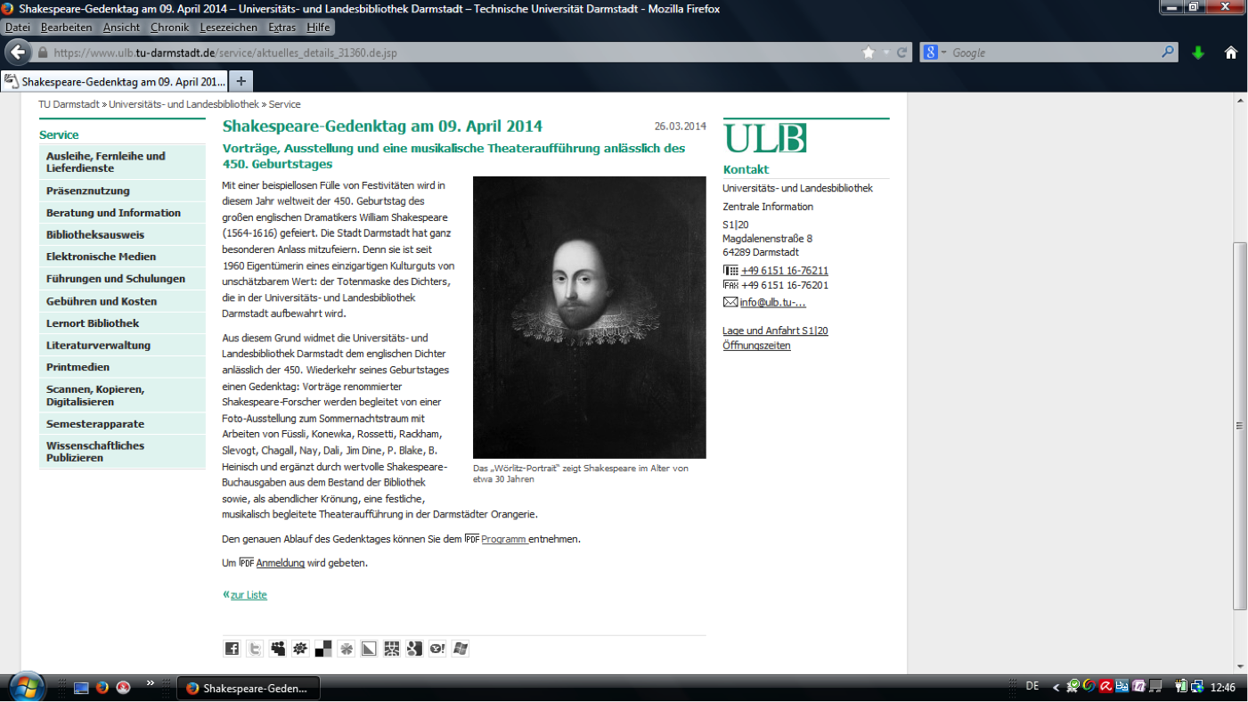 Screenshot - ULB - Shakespeare-Gedenktag 2014